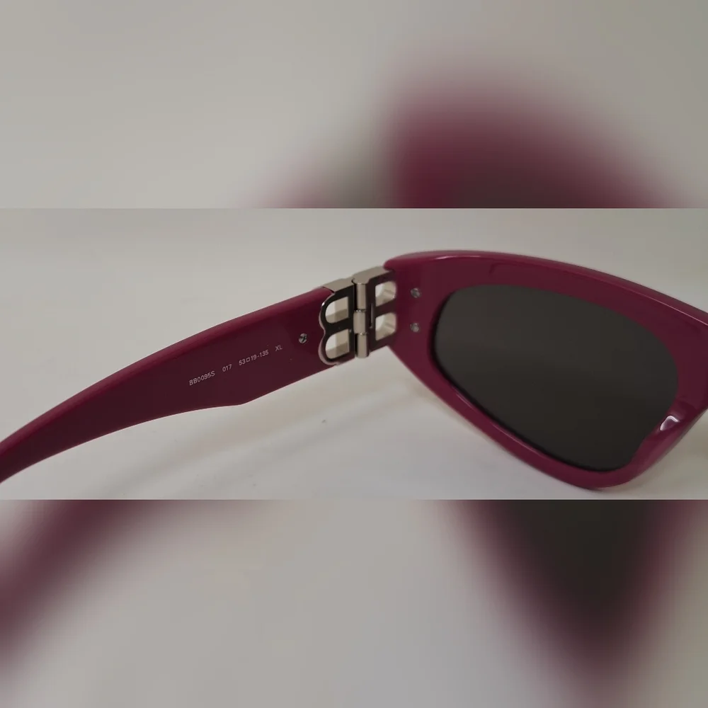 Balenciaga Sunglasses Fuschia Gray BB Temples Oval Cat Eye BB0095S 53-19-135 XL - Picture 6 of 16